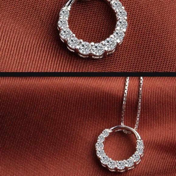 NEW 925 Sterling Silver Diamond Circle Necklace - Picture 6 of 8